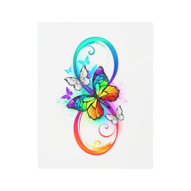 Impresión En Metal Infinidad brillante con la mariposa arcoiris (Anverso)