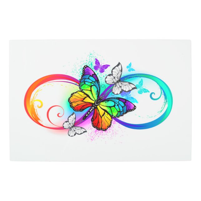 Impresión En Metal Infinidad brillante con la mariposa arcoiris (Anverso)
