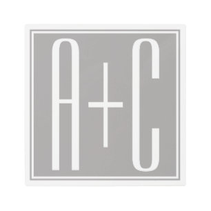 Impresión En Metal Iniciales de parejas modificables   Blanco y gris