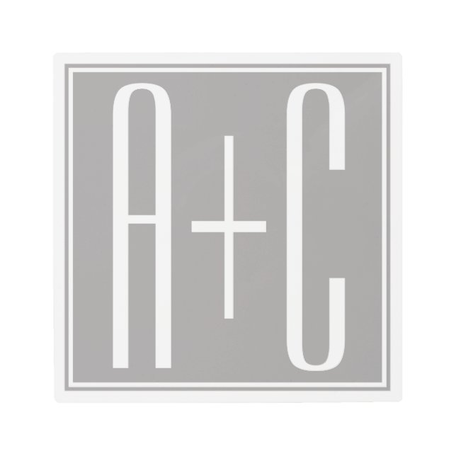 Impresión En Metal Iniciales de parejas modificables | Blanco y gris (Anverso)
