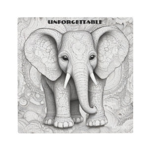 Impresión En Metal Inolvidable elefante blanco y negro detallado