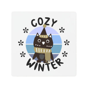 Impresión En Metal Invierno acogedor, lechuza dulce