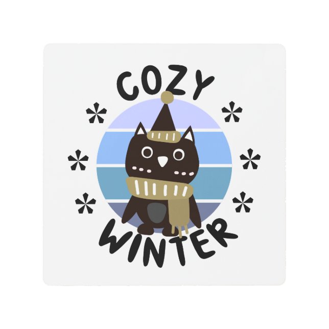 Impresión En Metal Invierno acogedor, lechuza dulce (Anverso)