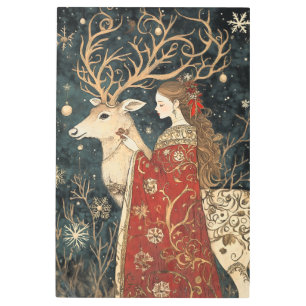 Impresión En Metal Invierno encantado: La doncella y el Stag