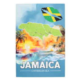 Impresión En Metal Jamaica Caribbean Sea Map Beach Sunset