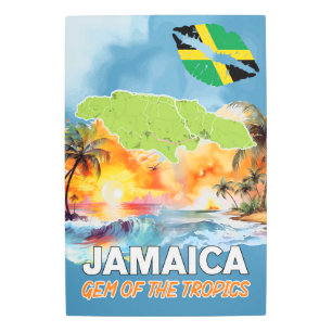 Impresión En Metal Jamaica Gem Of The Tropics Beach Sunset Map