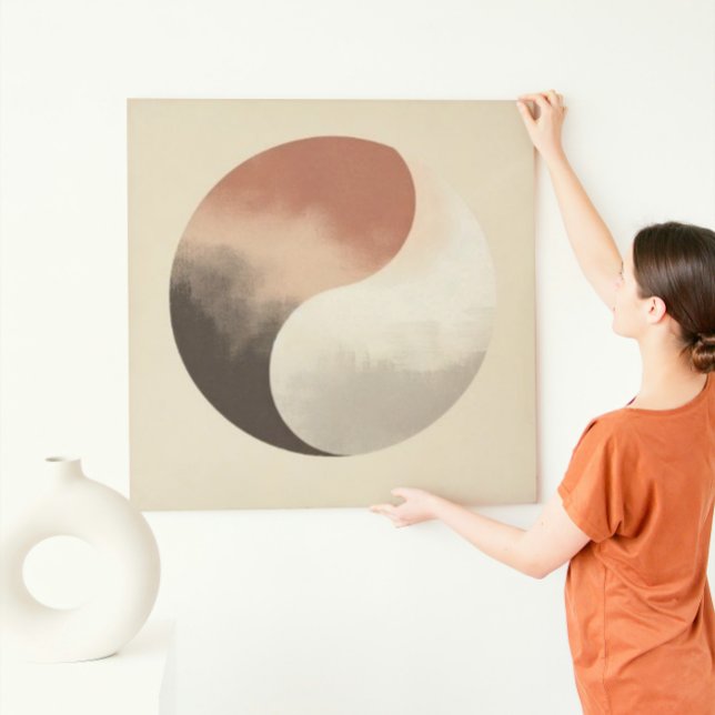 Impresión En Metal Japandi Earthy Moon Eclipse Zen Wall Accent (Minimalist neutral circle art, zen-inspired wall decor with feminine tone for Japandi modern rooms.
)