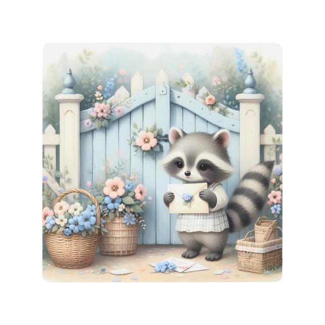 Impresión En Metal Jardín de Letras del Mapache Pastel (Anverso)