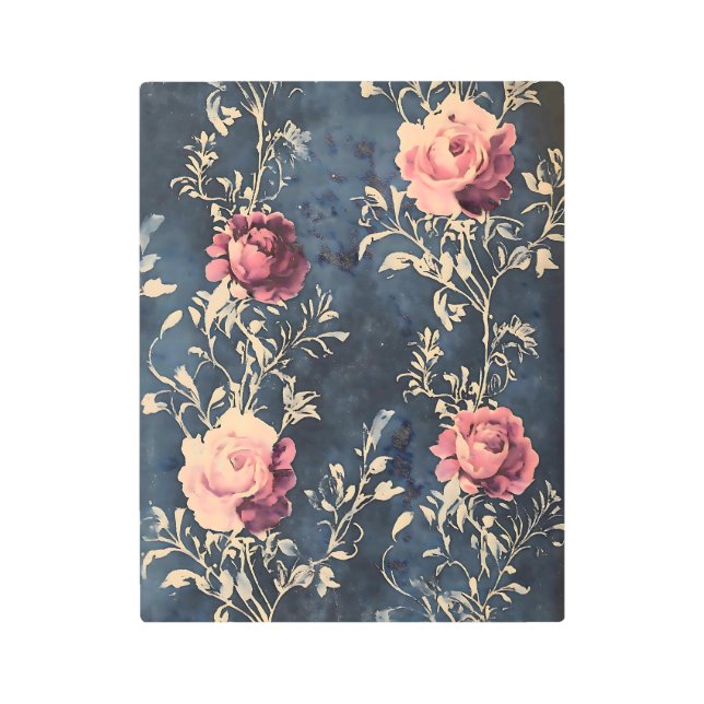 Impresión En Metal Jardín iluminado por luna - Rosas de cosecha en az (Anverso)