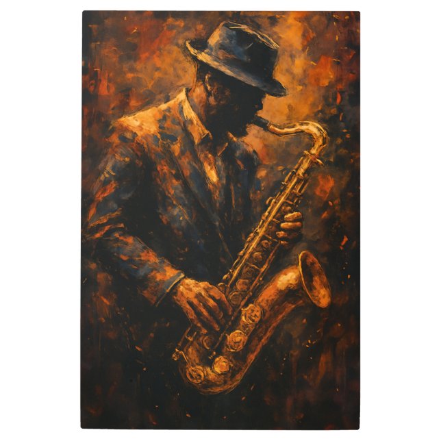 Impresión En Metal Jazz Saxophonist — Warm Abstract Music Art (Anverso)