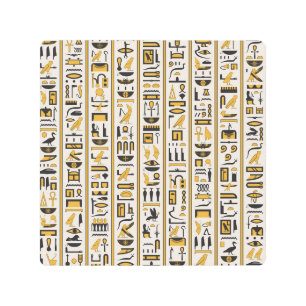 Impresión En Metal Jeroglíficos Egipcios: Amarillo-Negro Sin Marea.