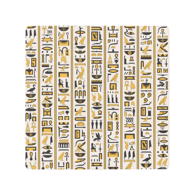 Impresión En Metal Jeroglíficos Egipcios: Amarillo-Negro Sin Marea. (Anverso)
