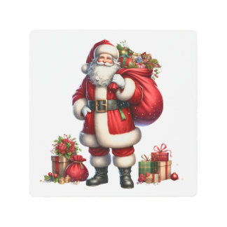 Impresión En Metal Jolly Santa Claus with gift sack