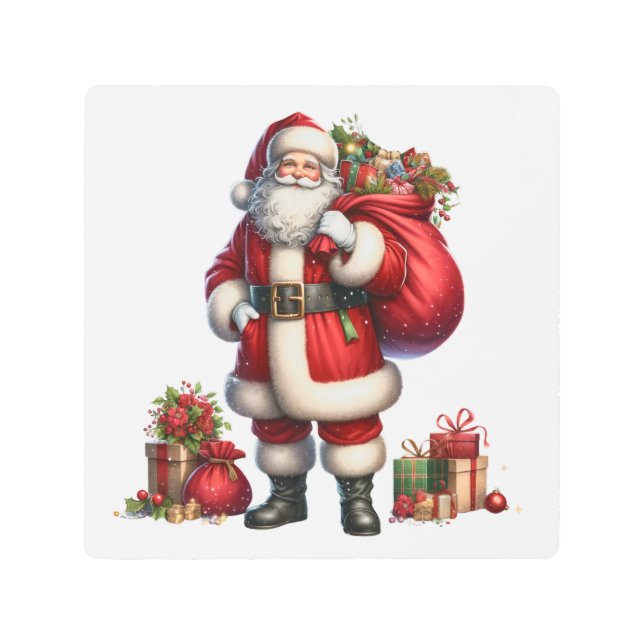Impresión En Metal Jolly Santa Claus with gift sack (Anverso)