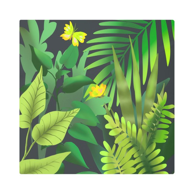 Impresión En Metal jungla verde con mariposas (Anverso)