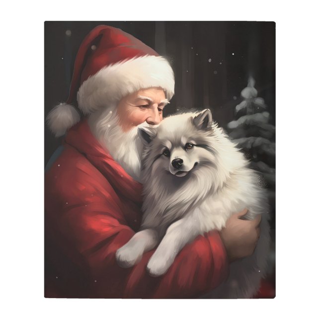 Impresión En Metal Keeshond Con Navidades festivos de Santa Claus (Anverso)
