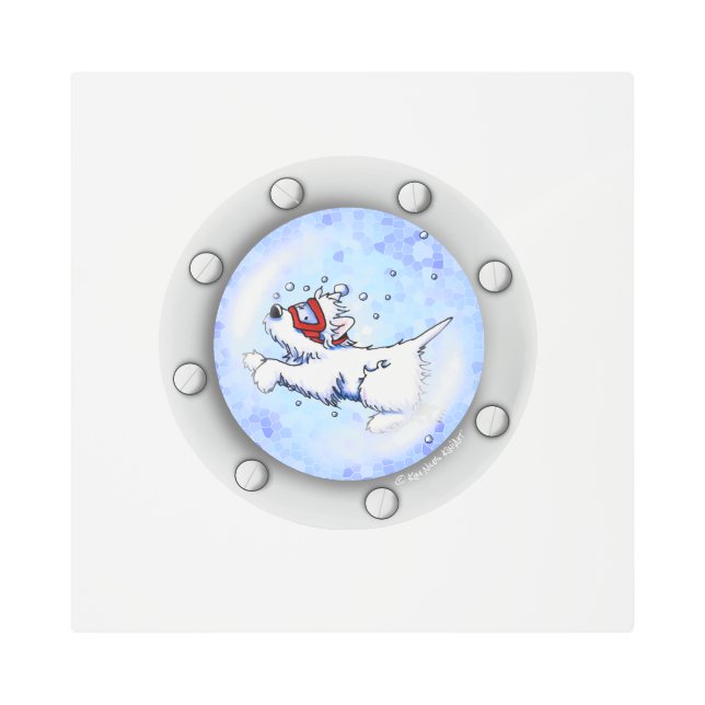 Impresión En Metal KiniArt Buceo Westie Terrier Porthole (Anverso)