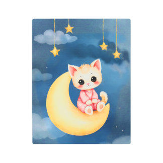 Impresión En Metal Kitten Sitting on the Moon