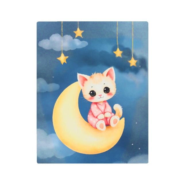 Impresión En Metal Kitten Sitting on the Moon (Anverso)