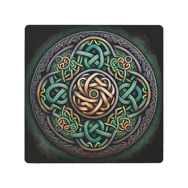 Impresión En Metal Knot Celtic Green Gold Knotwork (Anverso)