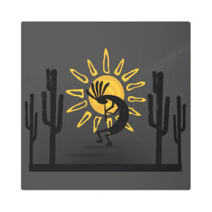 Impresión En Metal Kokopelli Gold Sun Southwest Metalizado