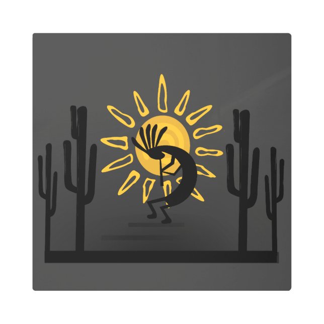 Impresión En Metal Kokopelli Gold Sun Southwest Metalizado (Anverso)
