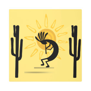 Impresión En Metal Kokopelli Golden Sun Southwest Metalizado