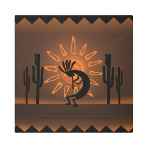 Impresión En Metal Kokopelli Sun Southwest Rustic Brown Metalizado