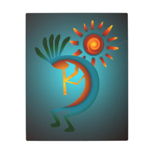 Impresión En Metal Kokopelli Sun Southwest Turquoise Metalizado 1