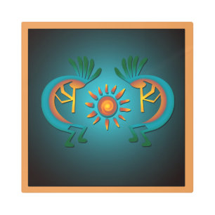 Impresión En Metal Kokopelli Sun Southwest Turquoise Metalizado 2