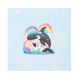 Impresión En Metal La caza de ballenas asesina de Kawaii Orca llueve