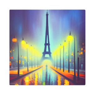 Impresión En Metal La colorida Torre Eiffel de noche