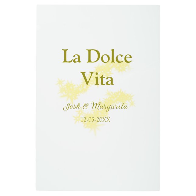 Impresión En Metal La Dolce Vita pareja de bodas amarillos Nombre fec (Anverso)