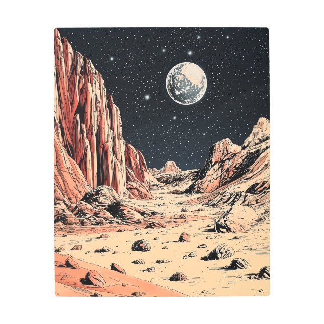 Impresión En Metal La frontera roja: Un paisaje retro de ciencia ficc (Anverso)