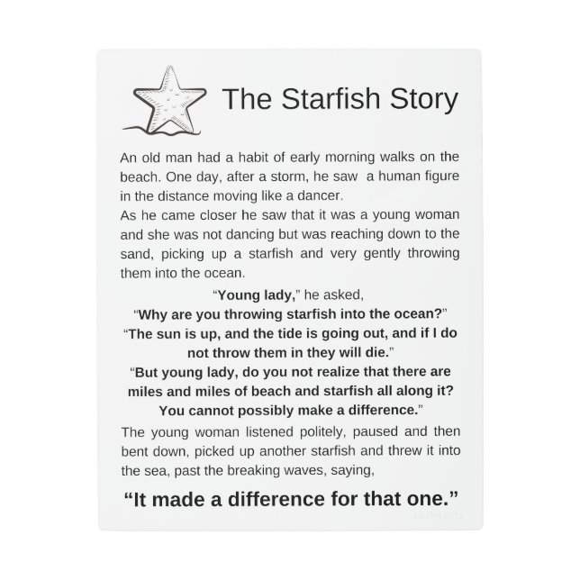 Impresión En Metal La Historia De Los Starfish. Poema Starfish. (Anverso)