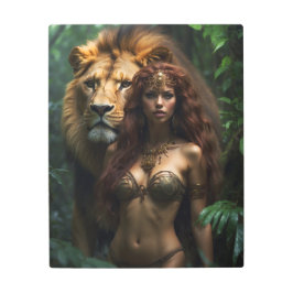 Impresión En Metal La mujer de la selva y el león.