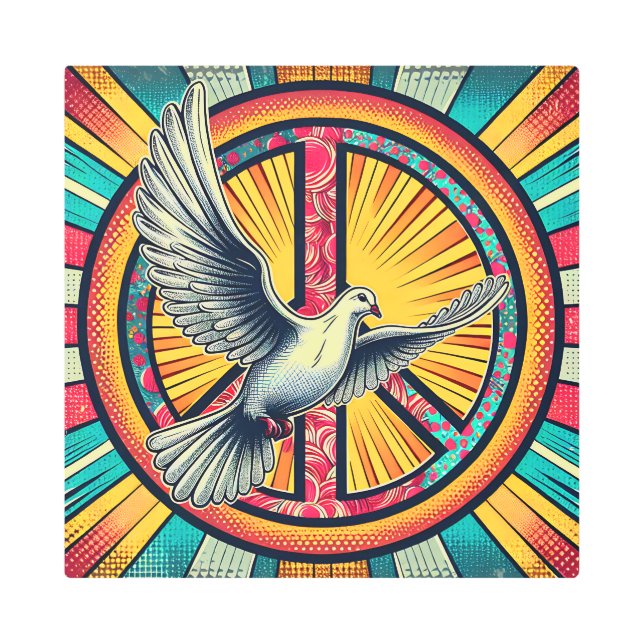 Impresión En Metal La paloma retro del Boho y el signo de la paz (Anverso)