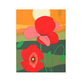 Impresión En Metal La pradera de amapola al atardecer