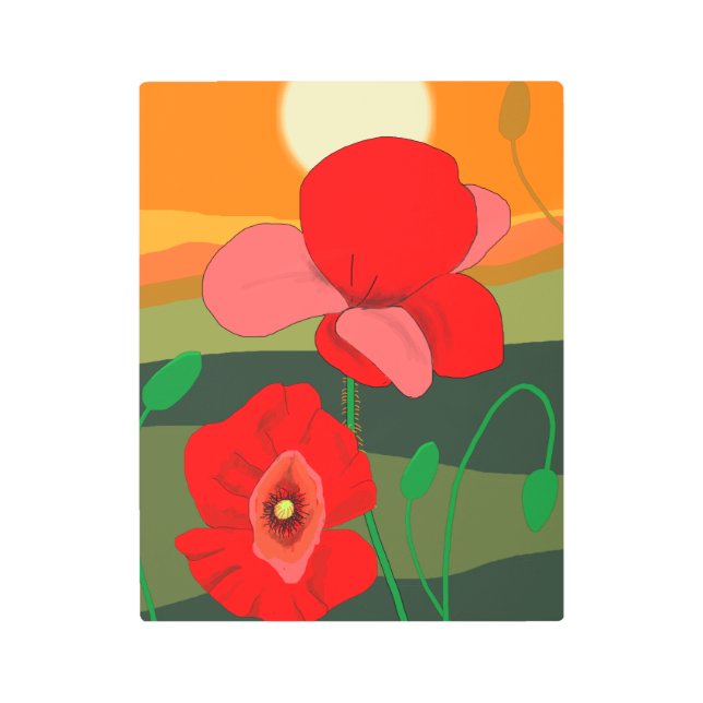 Impresión En Metal La pradera de amapola al atardecer (Anverso)