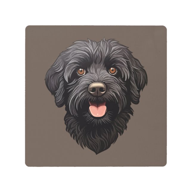 Impresión En Metal Labradoodle Perro Negro (Anverso)