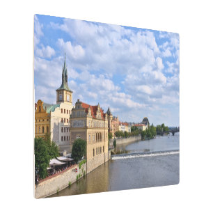 Impresión En Metal Lado del río de Praga, república Checo