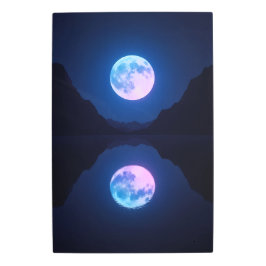 Impresión En Metal Lago con reflexión lunar - Neón espejo