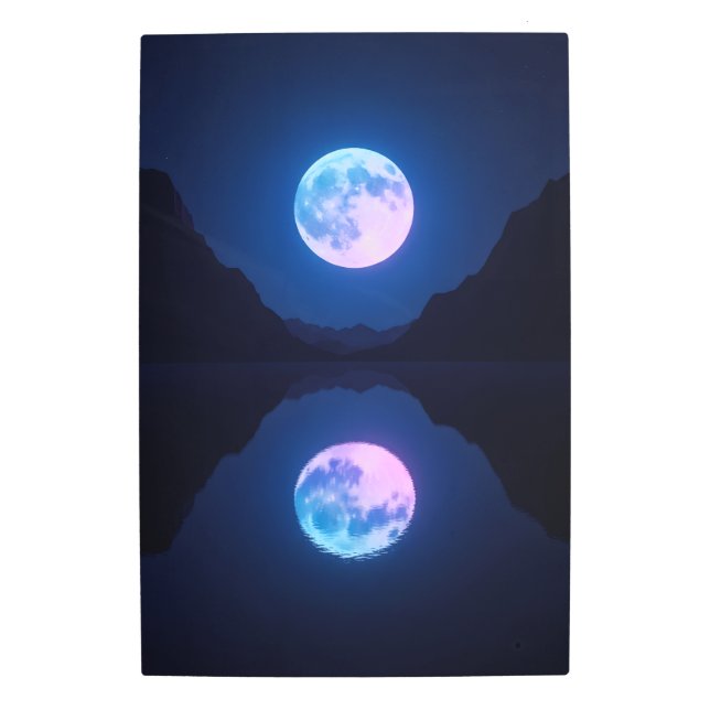 Impresión En Metal Lago con reflexión lunar - Neón espejo (Anverso)