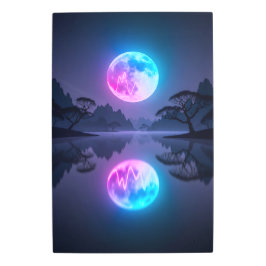 Impresión En Metal Lago con reflexión lunar - Neón espejo