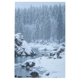 Impresión En Metal Lago de caída de nieve fuerte Fusine, Italia