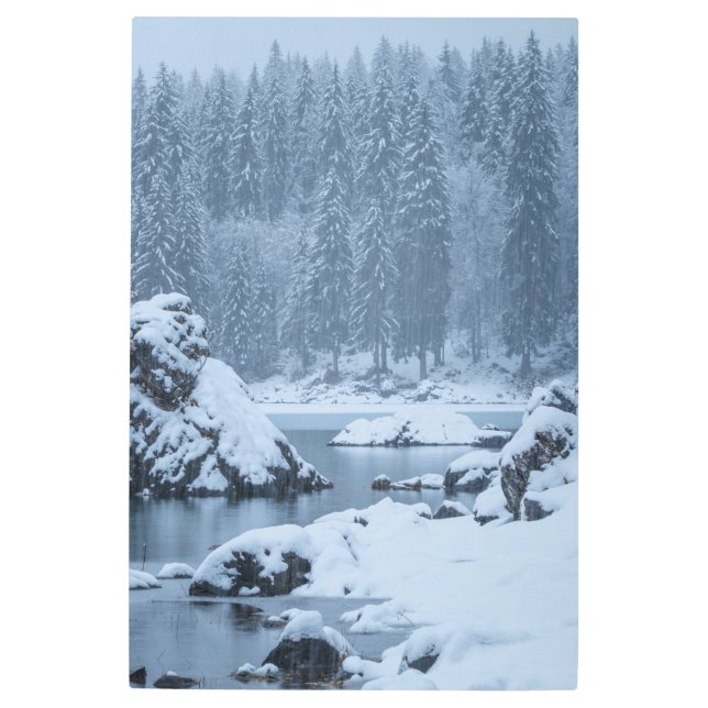 Impresión En Metal Lago de caída de nieve fuerte Fusine, Italia (Anverso)