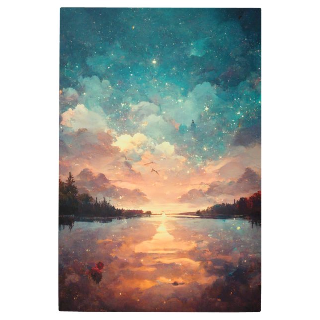 Impresión En Metal Lago Y Atardecer Soñosos | Paintaje paisajístico (Anverso)