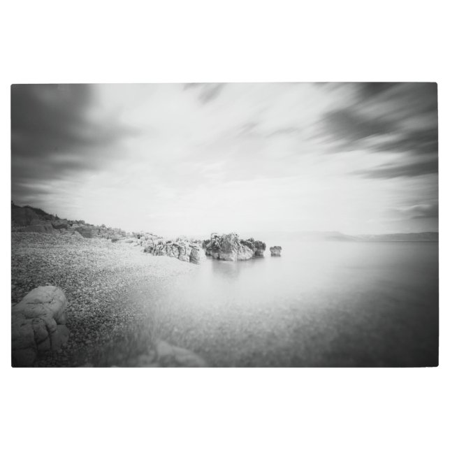Impresión En Metal Larga exposición de B&W a una playa en Rabac, Croa (Anverso)