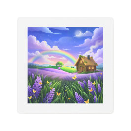 Impresión En Metal Lavender Field Rainbow Cottage Dream