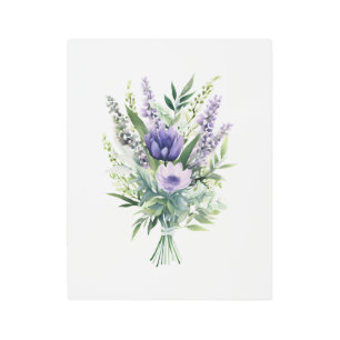 Impresión En Metal Lavender Flor púrpura Eucalyptus Greenery Bouquet
